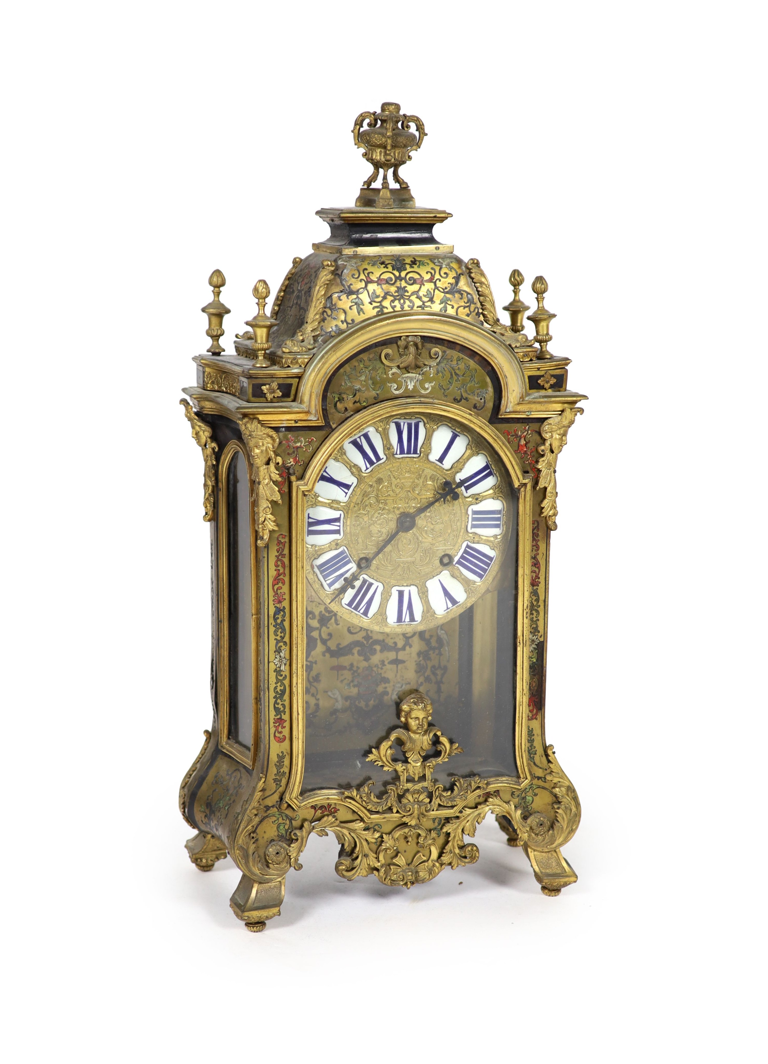 A 19th century French Louis XIV style boullework mantel clock width 37cm depth 16cm height 73cm